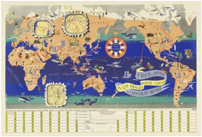 world map as a chocolatiers competition 1950s 1